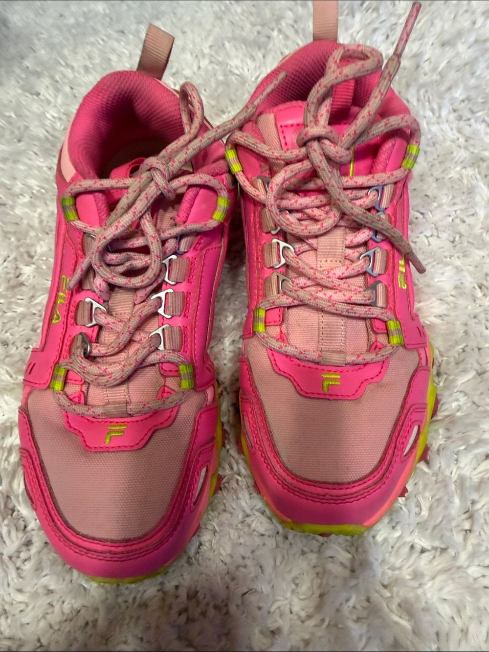 Fila Women's Hot Pink Athletic Sneakers with Neon Yellow Accents